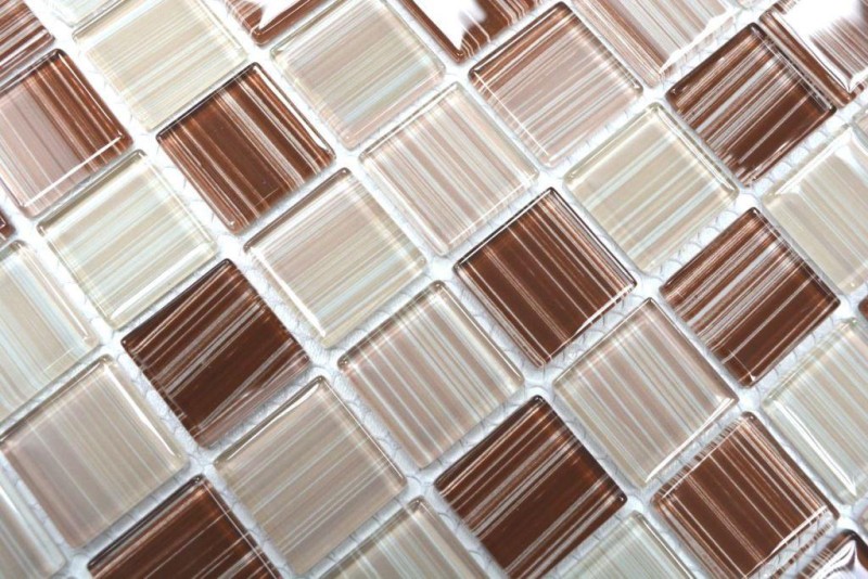 Piastrella di mosaico dipinta a mano Mosaico di vetro traslucido beige striato Cristallo beige striato MOS64-1209_m
