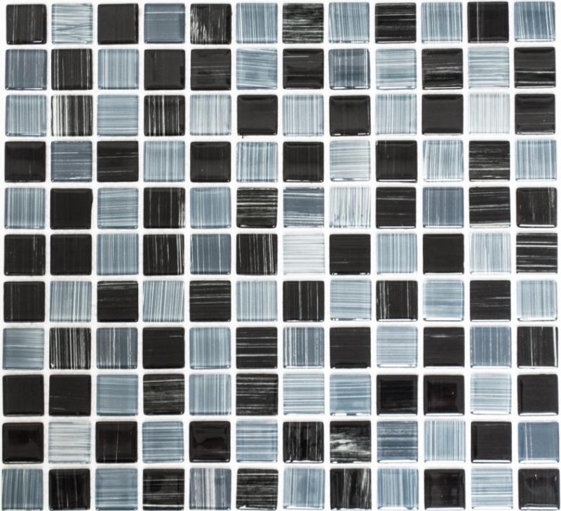 Piastrella di mosaico dipinta a mano Mosaico di vetro traslucido nero jet white Cristallo nero jet white MOS64-0302_m
