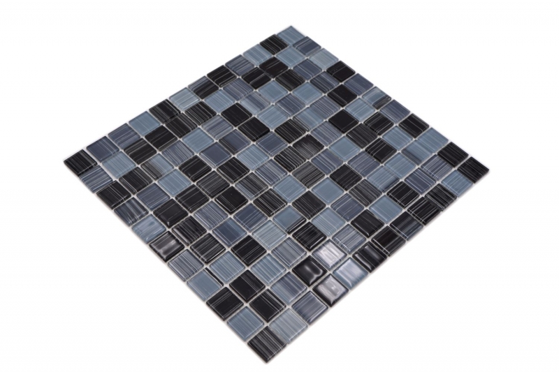 Piastrella di mosaico dipinta a mano Mosaico di vetro traslucido nero jet white Cristallo nero jet white MOS64-0302_m