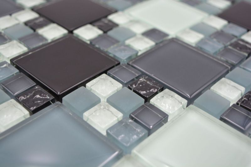 Piastrella di mosaico dipinta a mano grigio traslucido nero combinazione di mosaico di vetro Cristallo grigio nero grigio opaco MOS78-0204_m