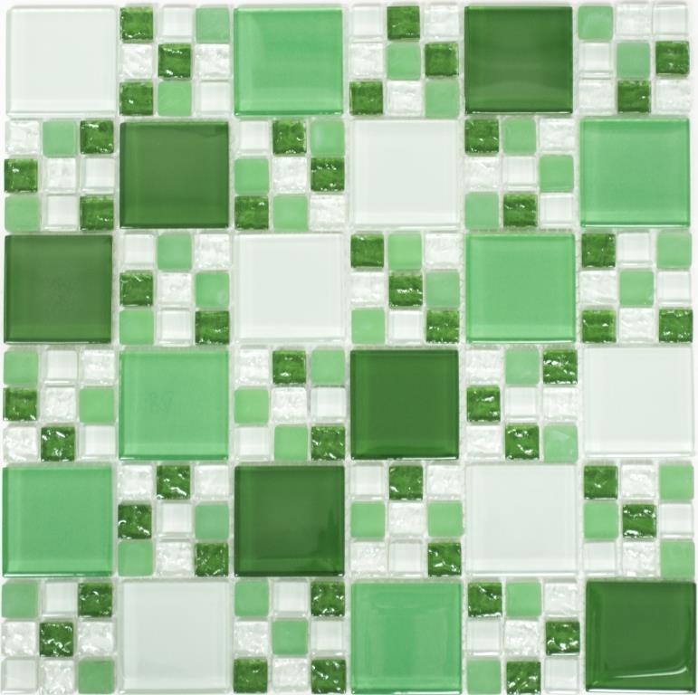 Piastrella di mosaico dipinta a mano Verde traslucido Combinazione di mosaico di vetro Verde cristallo verde opaco MOS78-0504_m