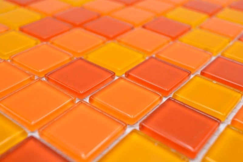 Piastrella di mosaico dipinta a mano Traslucido giallo arancio rosso Mosaico di vetro Cristallo giallo arancio rosso MOS62-0802_m