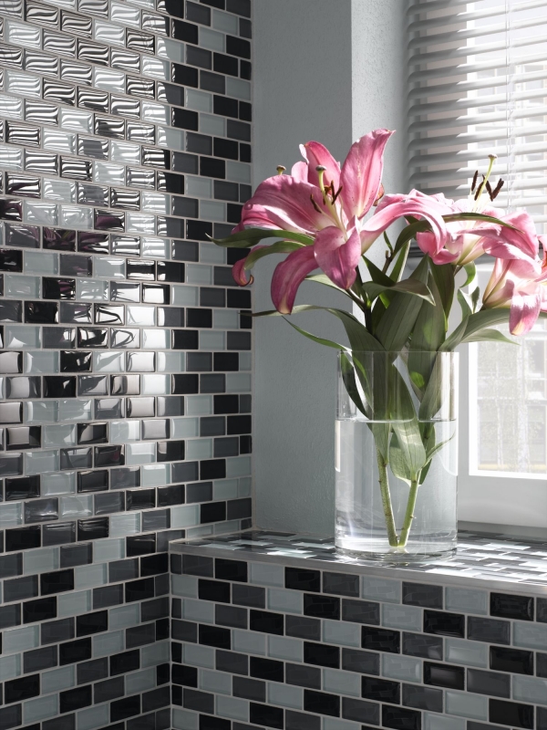 Piastrella di mosaico dipinta a mano Grigio traslucido Brick Mosaico di vetro Grigio cristallo MOS76-0204_m
