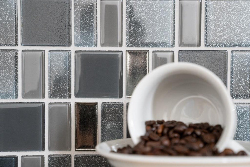 Piastrella di mosaico modellata a mano Combinazione di grigio traslucido e grigio cangiante MOS68-0213G_m