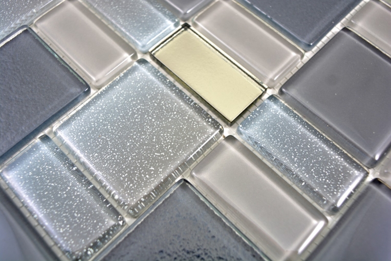 Piastrella di mosaico modellata a mano Combinazione di grigio traslucido e grigio cangiante MOS68-0213G_m