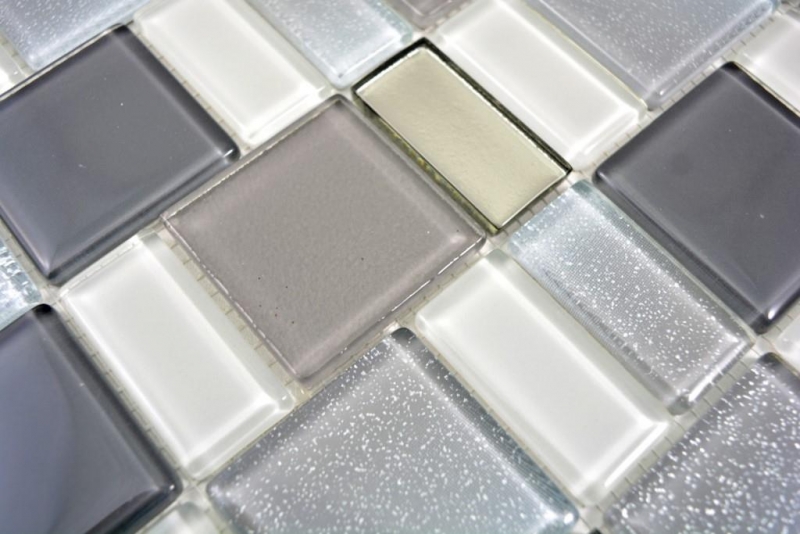 Piastrella di mosaico modellata a mano combinazione di fumo traslucido e fumo iridescente MOS68-0216F_m