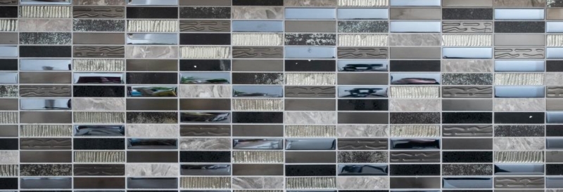 Mano modello mosaico piastrelle traslucido composito acciaio inox argento grigio nero rettangolo mosaico di vetro Cristallo pietra artificiale acciaio EP nero MOS87-58X_m