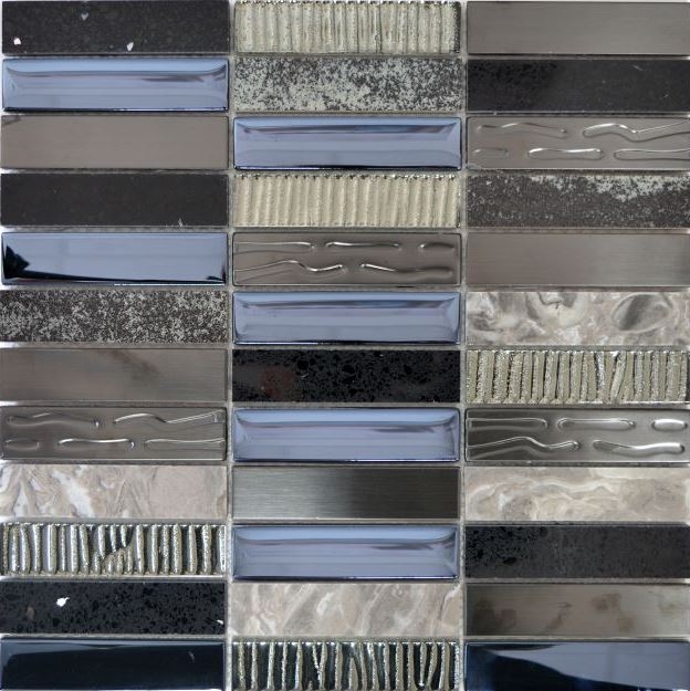 Mano modello mosaico piastrelle traslucido composito acciaio inox argento grigio nero rettangolo mosaico di vetro Cristallo pietra artificiale acciaio EP nero MOS87-58X_m