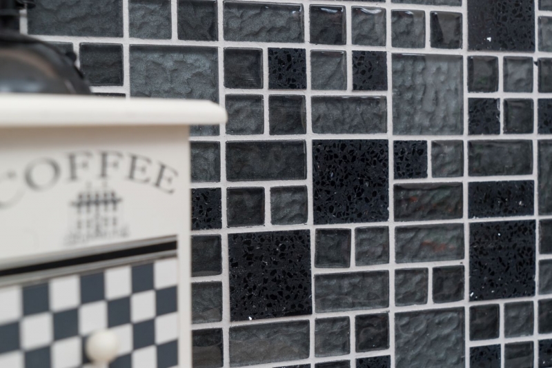 Mano modello mosaico piastrelle traslucido composito nero combinazione di vetro mosaico cristallo artificiale nero MOS88-K989_m