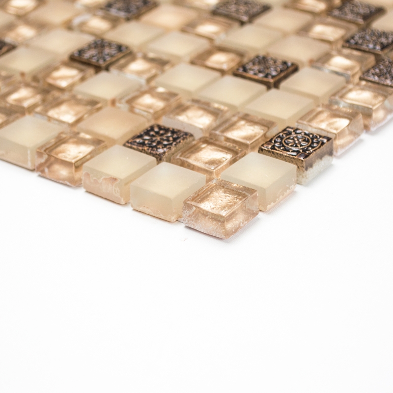 Piastrella di mosaico dipinta a mano Beige traslucido Mosaico di vetro Cristallo Resina beige beige opaco MOS92-1207_m