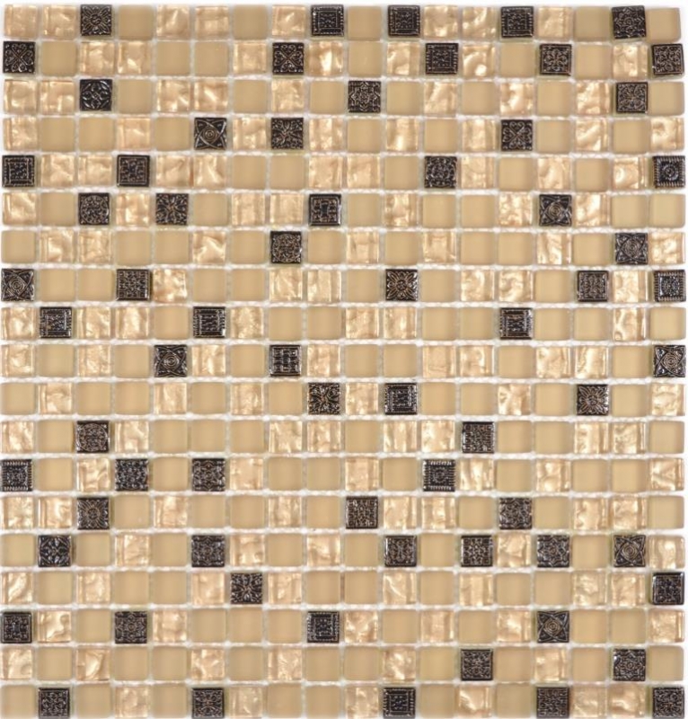 Piastrella di mosaico dipinta a mano Beige traslucido Mosaico di vetro Cristallo Resina beige beige opaco MOS92-1207_m