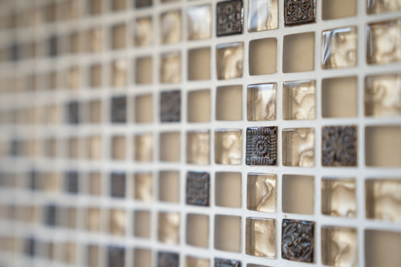 Piastrella di mosaico dipinta a mano Beige traslucido Mosaico di vetro Cristallo Resina beige beige opaco MOS92-1207_m