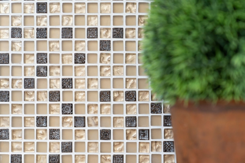 Piastrella di mosaico dipinta a mano Beige traslucido Mosaico di vetro Cristallo Resina beige beige opaco MOS92-1207_m