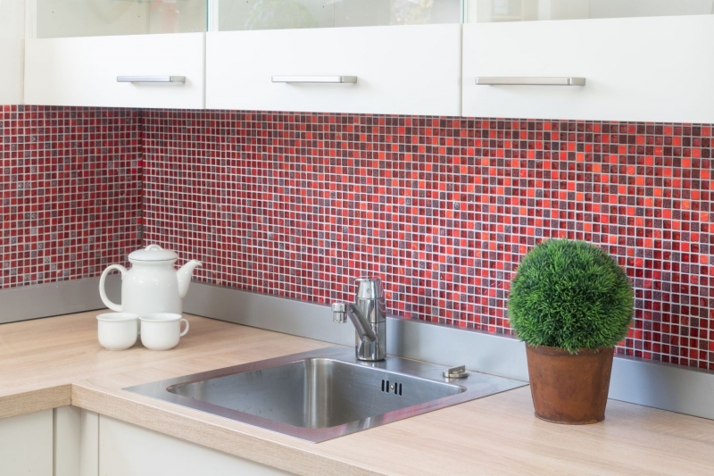 Piastrella di mosaico dipinta a mano Rosso traslucido Mosaico di vetro Cristallo Resina rosso BAGNO WC Cucina PARETE MOS92-0904_m