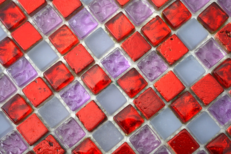 Mosaico dipinto a mano Piastrella traslucida rosso rosa bianco Mosaico di vetro Cristallo Resina rosso rosa bianco opaco MOS92-0911_m