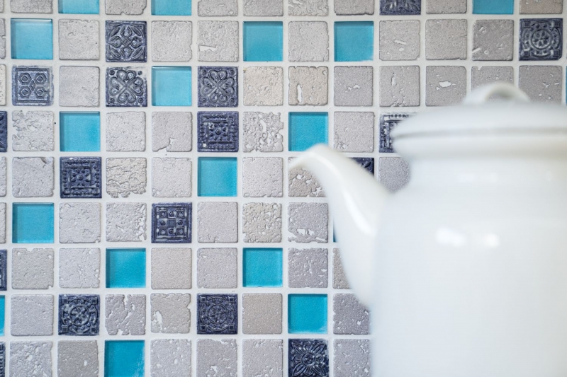 Piastrella di mosaico dipinta a mano Backsplash di piastrelle Mosaico di vetro traslucido blu-grigio Cristallo di resina blu-grigio MOS82-0402_m