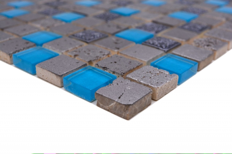 Piastrella di mosaico dipinta a mano Backsplash di piastrelle Mosaico di vetro traslucido blu-grigio Cristallo di resina blu-grigio MOS82-0402_m