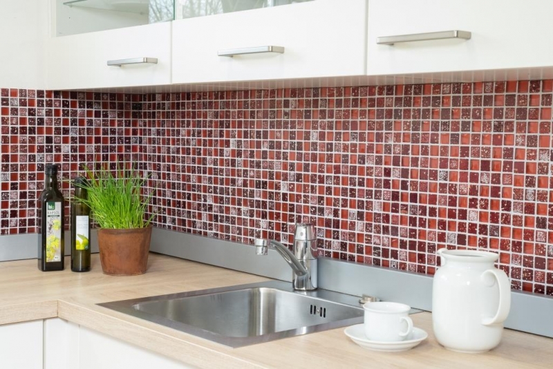 Piastrella di mosaico dipinta a mano Backsplash di piastrelle Rosso traslucido Mosaico di vetro Cristallo di resina rosso BAGNO WC Cucina MURO MOS82-0906_m