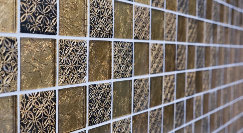 Piastrella di mosaico dipinta a mano Backsplash di piastrelle Oro traslucido Mosaico di vetro Cristallo di resina oro ottico MOS88-8OP7_m