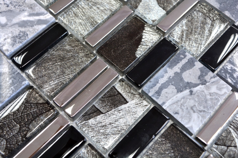 Piastrella di mosaico dipinta a mano Grigio traslucido nero Mosaico di vetro multiformato Pietra di cristallo EP grigio nero MOS88-0210_m