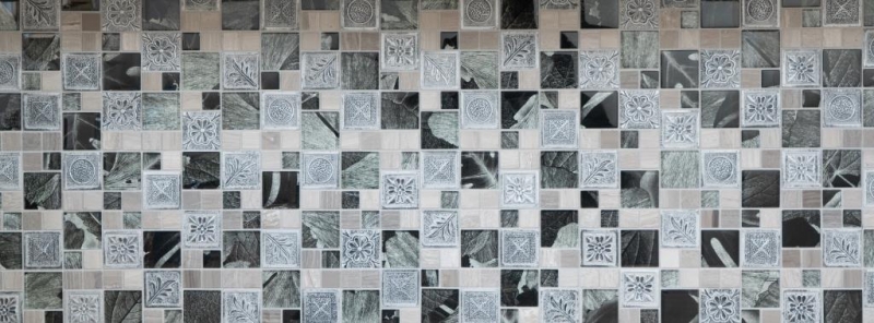 Piastrella di mosaico dipinta a mano Argento traslucido Combinazione di mosaico di vetro Cristallo Resina argento Ornamento MOS88-0280_m