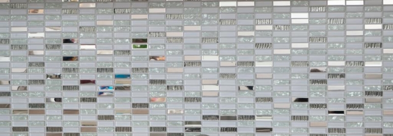 Piastrella di mosaico dipinta a mano Aste traslucide in acciaio inox bianco Mosaico di vetro Acciaio cristallo bianco MOS87-0102_m