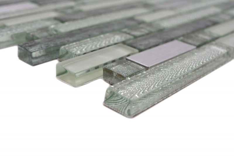 Piastrella di mosaico campione a mano Piastrella specchio traslucido acciaio inox chiaro grigio argento mosaico di vetro composito Acciaio cristallo chiaro grigio argento MOS87-MV698_m