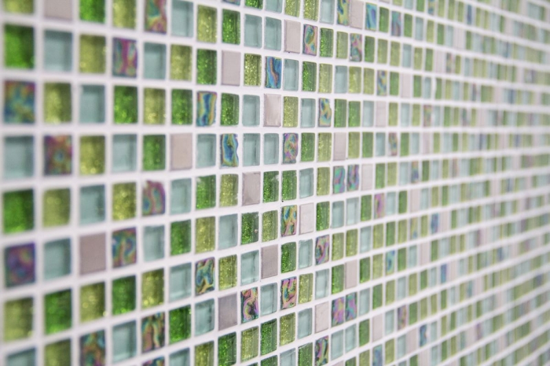 Piastrella di mosaico dipinta a mano Backsplash di piastrelle Acciaio inox traslucido verde Mosaico di vetro Acciaio cristallo verde MOS92-0506_m