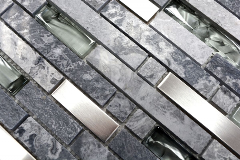 Piastrella di mosaico campione dipinta a mano Piastrella specchio traslucido acciaio inox grigio mosaico di vetro composito Pietra di cristallo acciaio grigio MOS87-MV778_m
