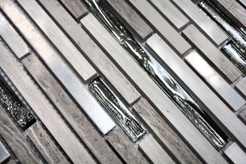 Piastrella di mosaico campione a mano Piastrella specchio traslucido acciaio inox bianco legno composito vetro mosaico Pietra cristallo acciaio legno bianco MOS86-SV85_m