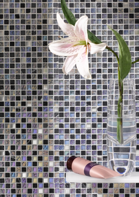 Piastrella di mosaico dipinta a mano Backsplash di piastrelle Acciaio inox traslucido grigio Mosaico di vetro Pietra di cristallo Acciaio grigio MOS92-0206_m