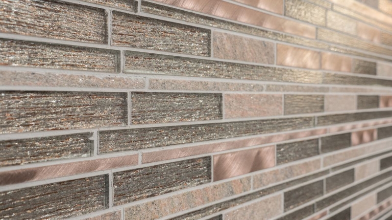 Campione a mano di mosaico Piastrella specchio traslucido alluminio beige rame mosaico di vetro composito Pietra di cristallo alluminio beige rame MOS49-GV74_m