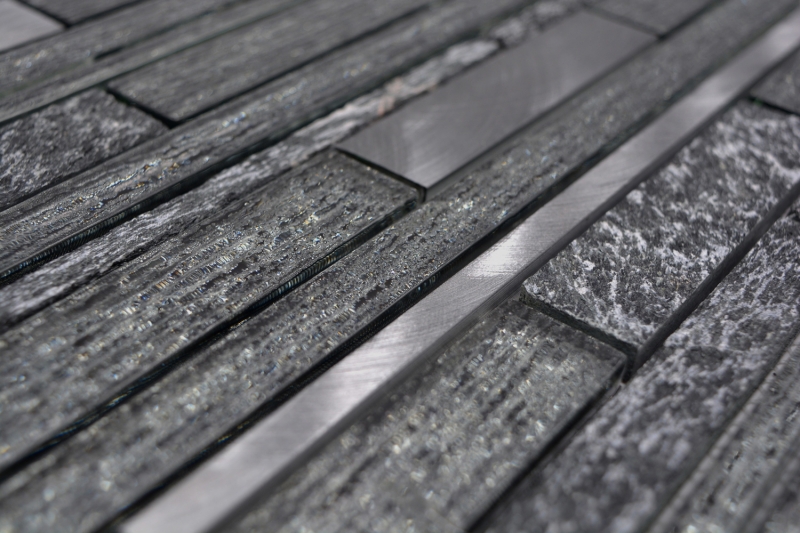 Piastrella di mosaico campione a mano Piastrella specchio alluminio traslucido nero mosaico di vetro composito Pietra di cristallo alluminio nero MOS49-GV84_m