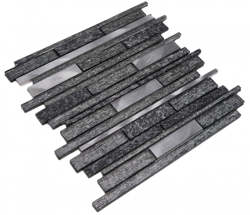 Piastrella di mosaico campione a mano Piastrella specchio alluminio traslucido nero mosaico di vetro composito Pietra di cristallo alluminio nero MOS49-GV84_m