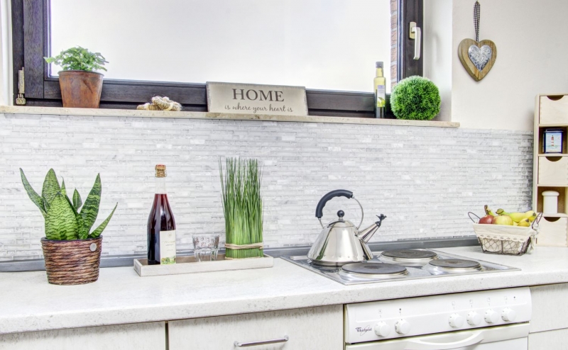 Piastrella di mosaico dipinta a mano Backsplash di piastrelle Bianco traslucido Mosaico di vetro composito Pietra di cristallo bianca MOS87-V1311_m