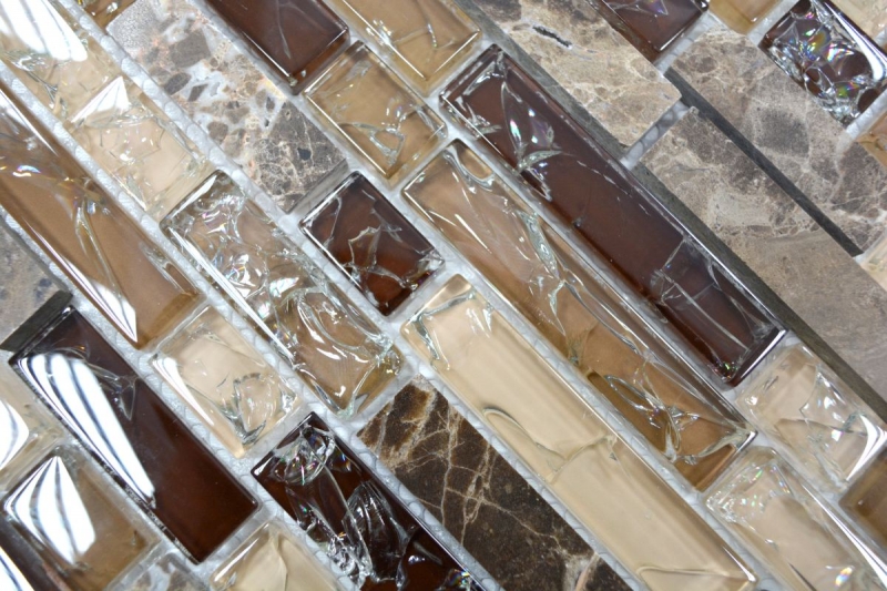 Piastrella di mosaico dipinta a mano Backsplash di piastrelle Mosaico di vetro composito traslucido beige scuro Crystal stone emperador dark MOS87-V1355_m