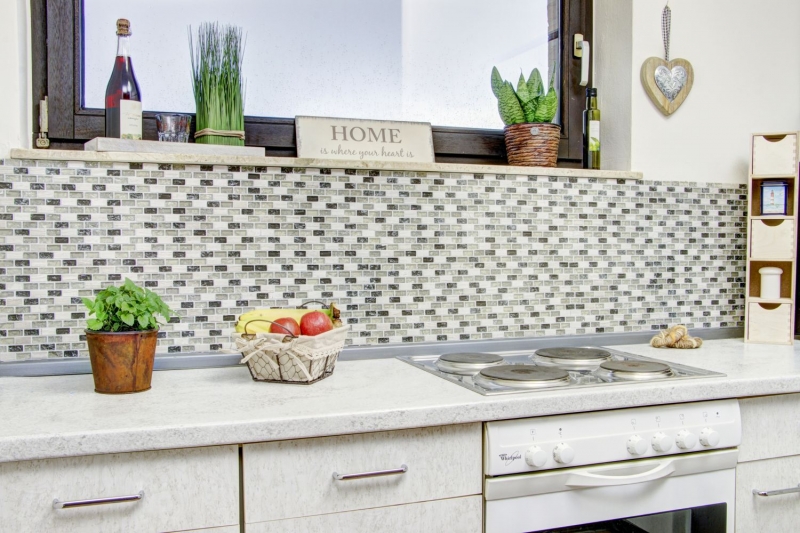 Piastrella di mosaico dipinta a mano Backsplash traslucido grigio-verde Mosaico in vetro mattone Pietra di cristallo grigio-verde MOS87-B1152_m