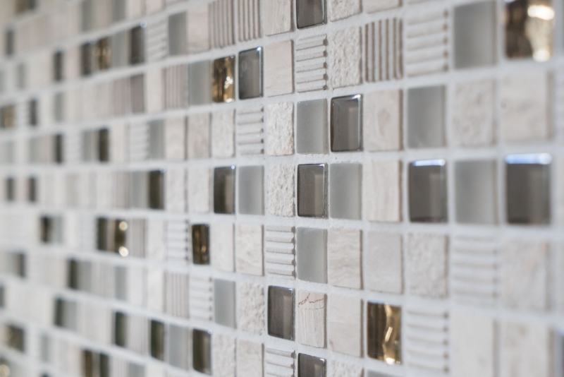Piastrella di mosaico dipinta a mano Backsplash di piastrelle Traslucido grigio chiaro oro Mosaico di vetro Pietra di cristallo EP grigio chiaro oro MOS92-HQ12_m