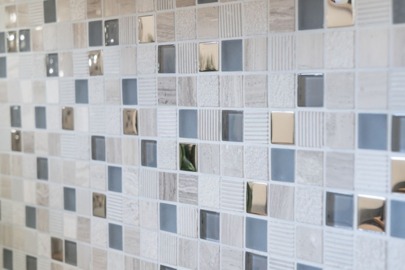 Piastrella di mosaico dipinta a mano Backsplash di piastrelle Traslucido grigio chiaro argento Mosaico di vetro Pietra di cristallo EP grigio chiaro argento MOS92-HQ20_m
