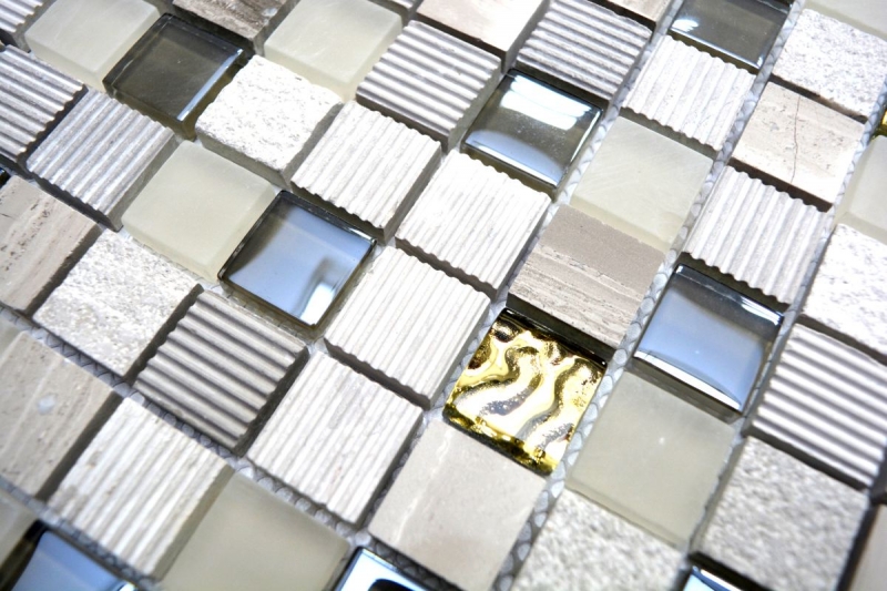 Piastrella di mosaico dipinta a mano Backsplash di piastrelle Traslucido grigio chiaro oro Mosaico di vetro Pietra di cristallo EP grigio chiaro oro MOS83-HQ22_m