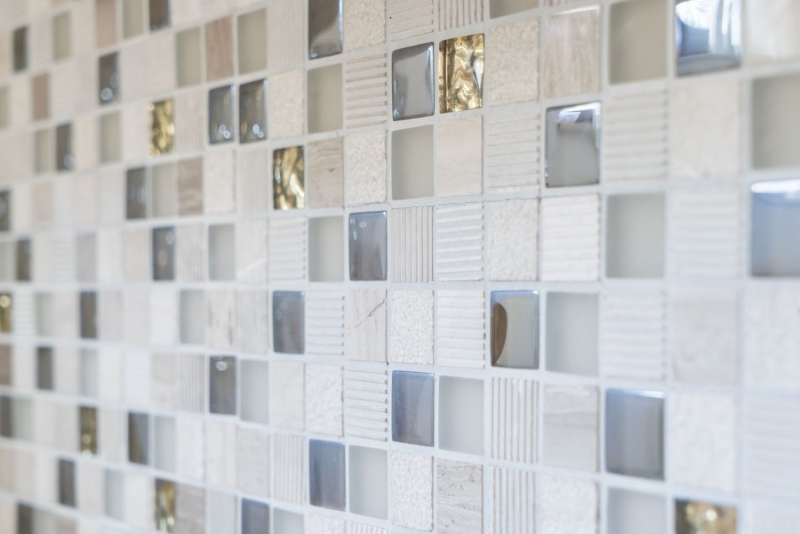 Piastrella di mosaico dipinta a mano Backsplash di piastrelle Traslucido grigio chiaro oro Mosaico di vetro Pietra di cristallo EP grigio chiaro oro MOS83-HQ22_m