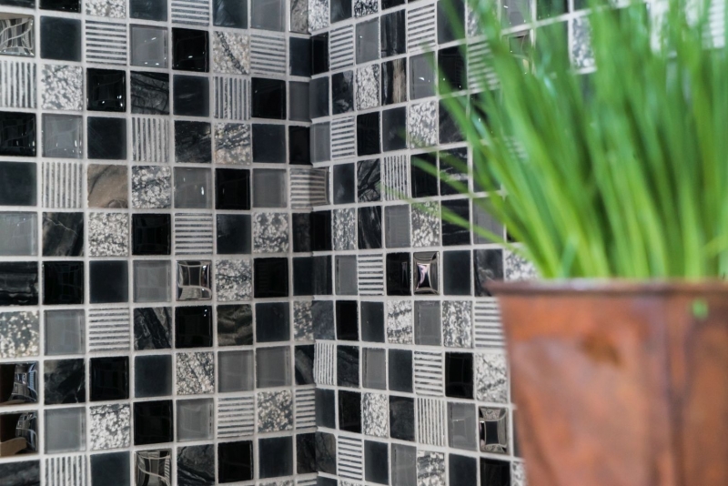 Piastrella di mosaico dipinta a mano Backsplash di piastrelle Traslucido grigio nero Mosaico di vetro Pietra di cristallo EP grigio nero argento MOS83-HQ24_m