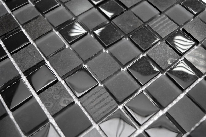 Piastrella di mosaico dipinta a mano Backsplash di piastrelle Traslucido grigio scuro nero Mosaico di vetro Pietra di cristallo Rilievo grigio scuro nero MOS83-HQ29_m