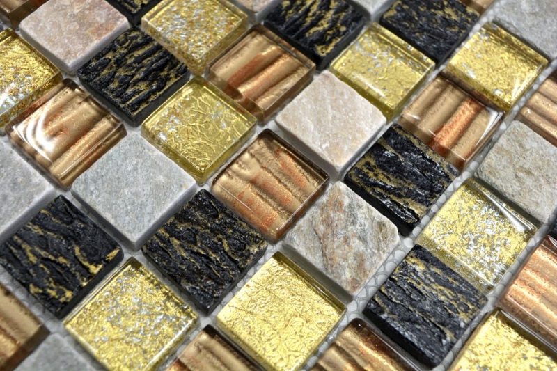 Piastrella di mosaico dipinta a mano Backsplash di piastrelle Traslucido oro marrone Mosaico di vetro Pietra di cristallo texture oro marrone MOS83-CR17_m