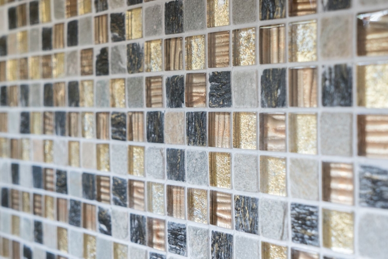 Piastrella di mosaico dipinta a mano Backsplash di piastrelle Traslucido oro marrone Mosaico di vetro Pietra di cristallo texture oro marrone MOS83-CR17_m