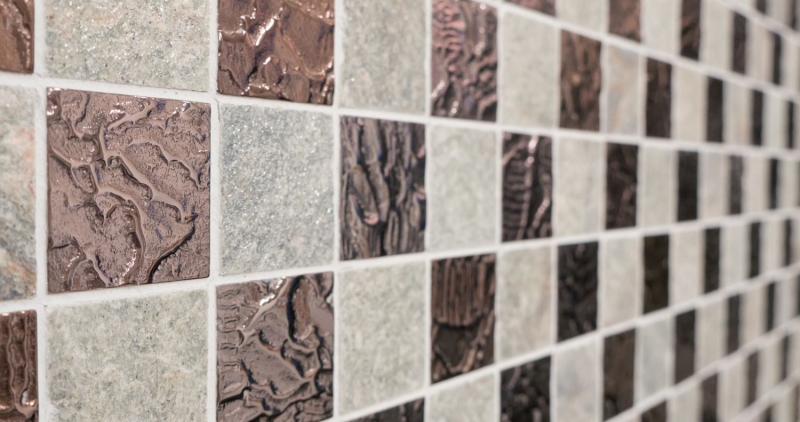 Piastrella di mosaico dipinta a mano Backsplash di piastrelle Grigio traslucido Mosaico di vetro Design in pietra di cristallo Grigio quarzite MOS88-CR73_m