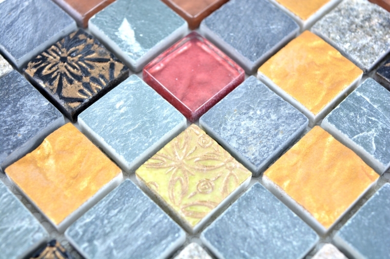 Piastrella di mosaico dipinta a mano Grigio traslucido nero Mosaico di vetro Pietra di cristallo grigio nero oro MOS83-0207_m