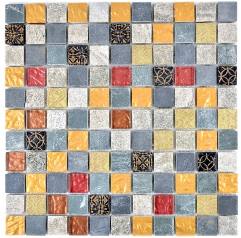 Piastrella di mosaico dipinta a mano Grigio traslucido nero Mosaico di vetro Pietra di cristallo grigio nero oro MOS83-0207_m