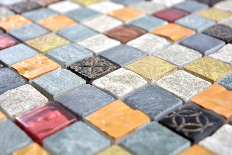 Piastrella di mosaico dipinta a mano Grigio traslucido nero Mosaico di vetro Pietra di cristallo grigio nero oro MOS83-0207_m