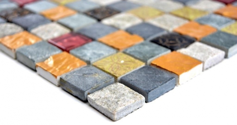 Piastrella di mosaico dipinta a mano Grigio traslucido nero Mosaico di vetro Pietra di cristallo grigio nero oro MOS83-0207_m